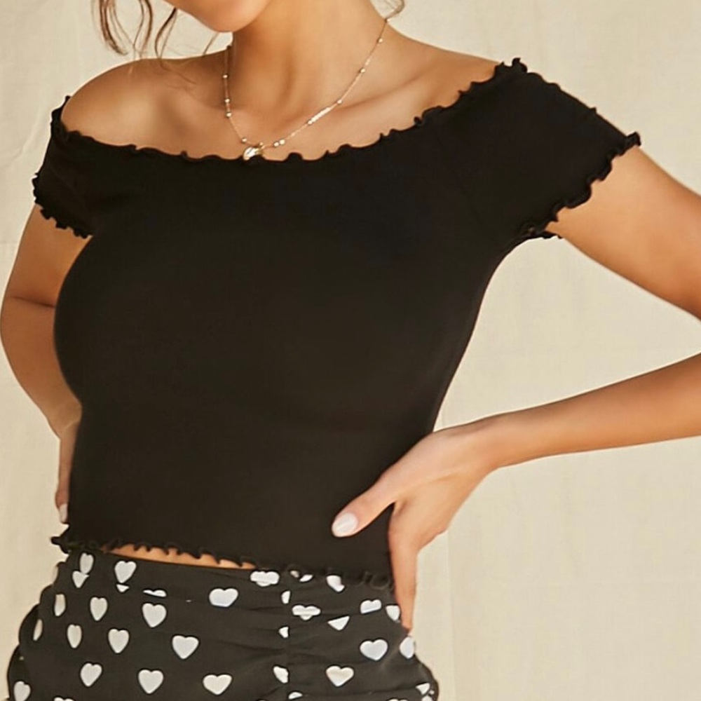 Hollister black off the shoulder knitted top